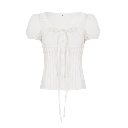 Damen Elegantes Blusenoberteil mit Rüschendetails und taillierter Silhouette EB