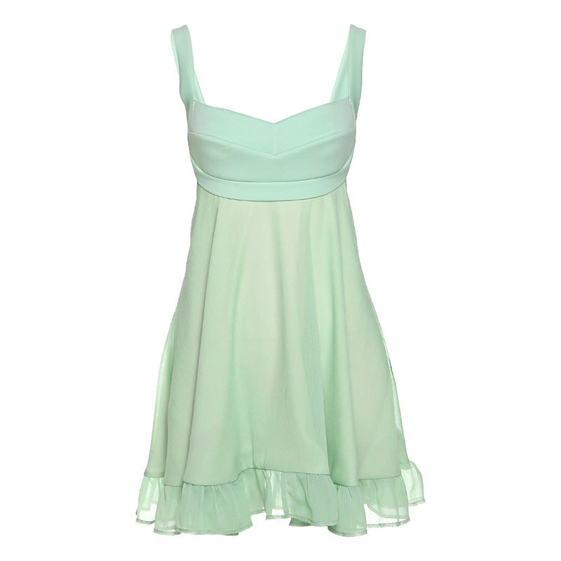 Damen luftiges Sommerkleid mit schwingendem Rock und Spaghettiträgern EB