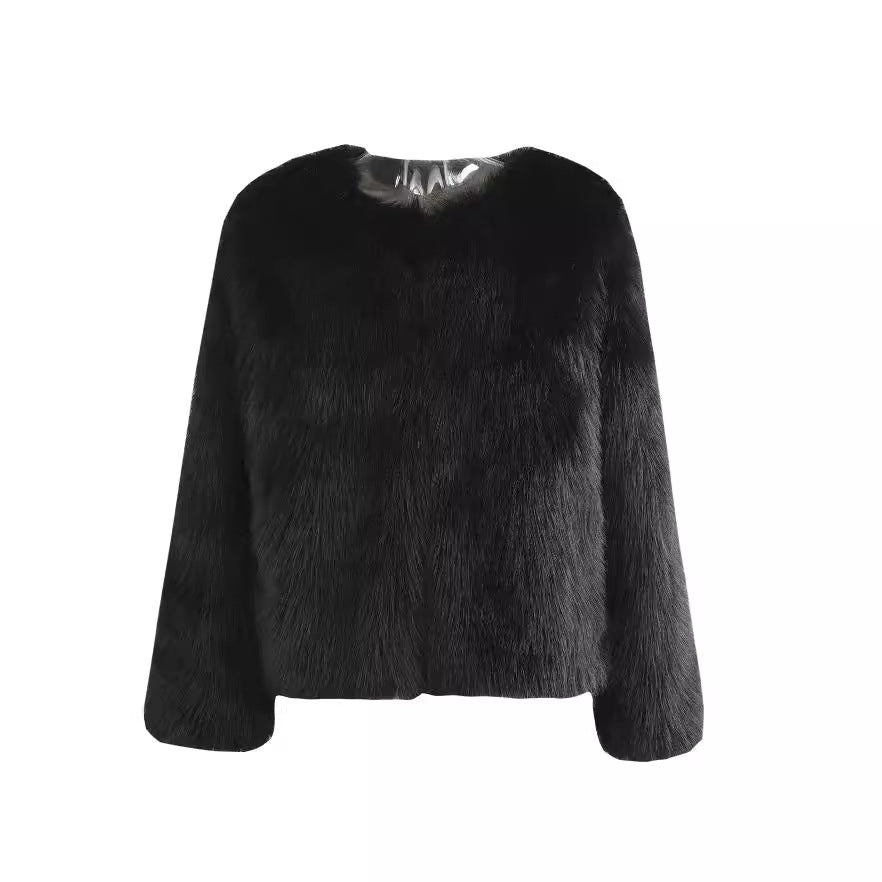 Damen Luxus Kunstpelz Jacke mit eleganten Details EB