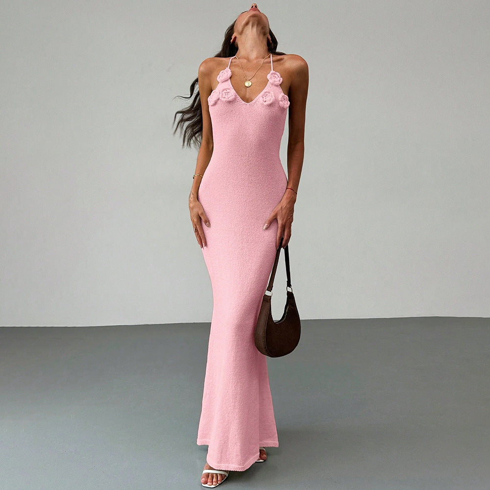 Damen glitzerndes Maxikleid mit eleganten Blumenapplikationen EB
