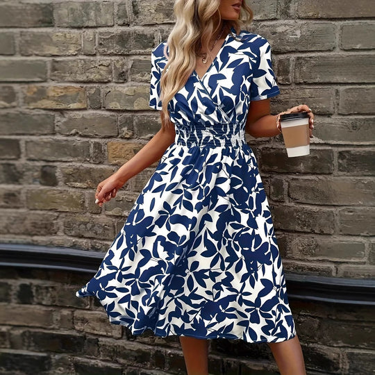 Damen Midi-Wickelkleid mit floralem Muster und elastischem Bund EB