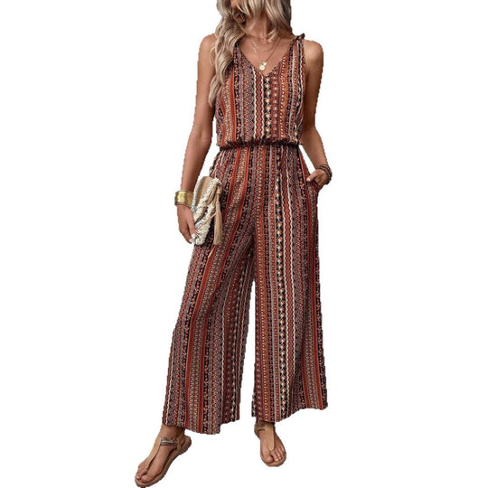 Damen Jumpsuit mit weitem Bein und V-Ausschnitt EB