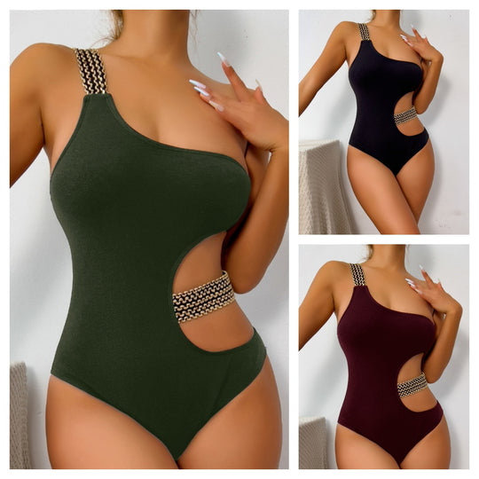 Damen Einteiliger Badeanzug mit asymmetrischem Schnitt und elegantem Cut-Out-Design EB