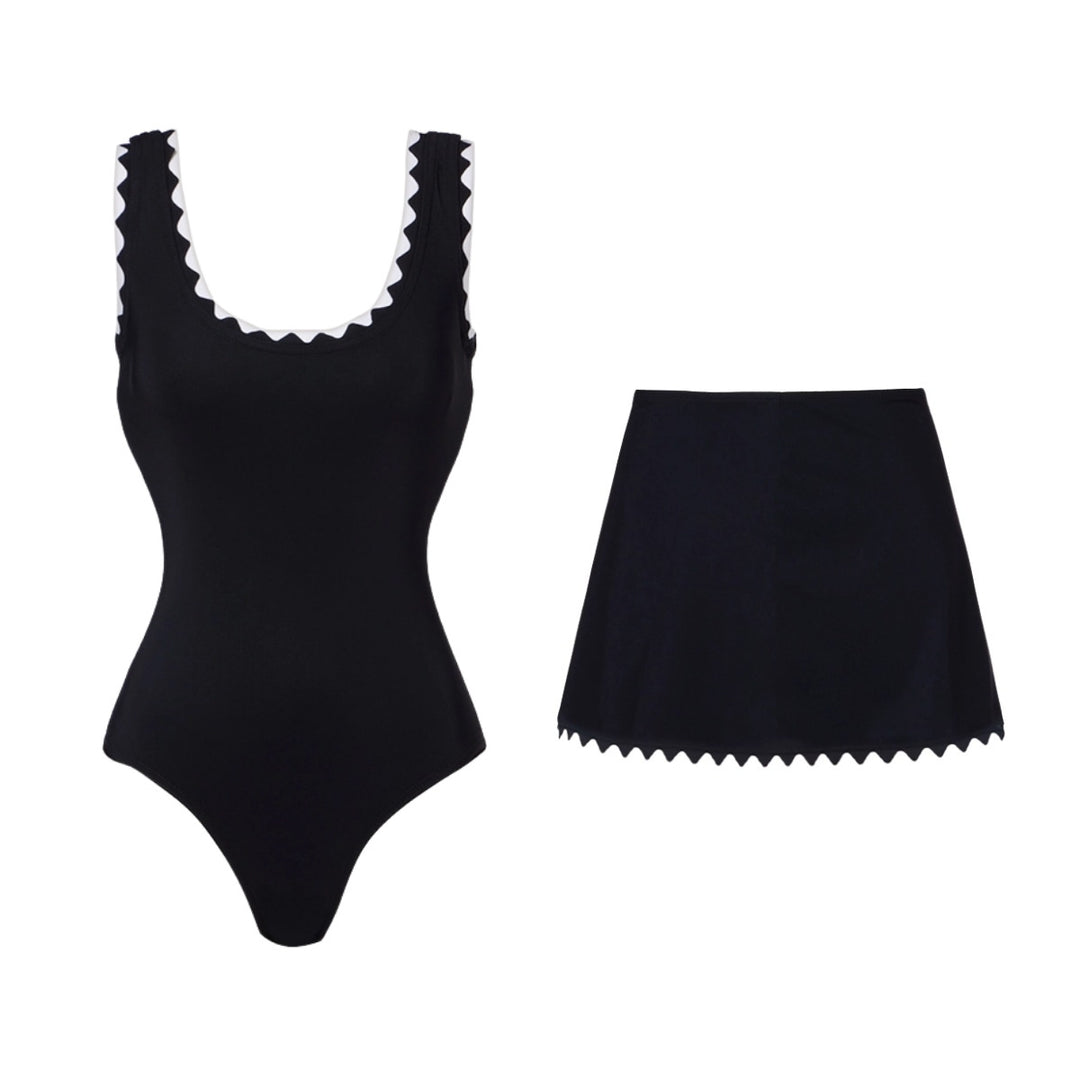 Damen Einteiler Badeanzug mit asymmetrischem Design und passendem Rock EB