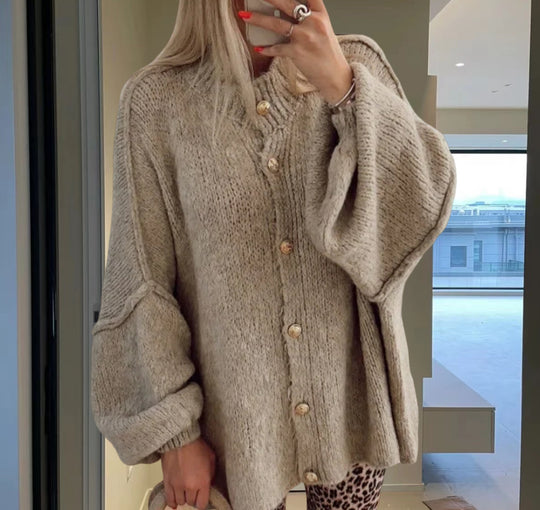 Damen Strickjacke mit weiten Ärmeln und Knopfdetails EB
