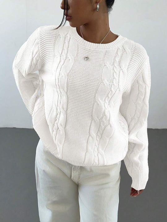 Damen Grobstrickpullover mit zeitlosem Zopfmuster und lässigem Schnitt EB