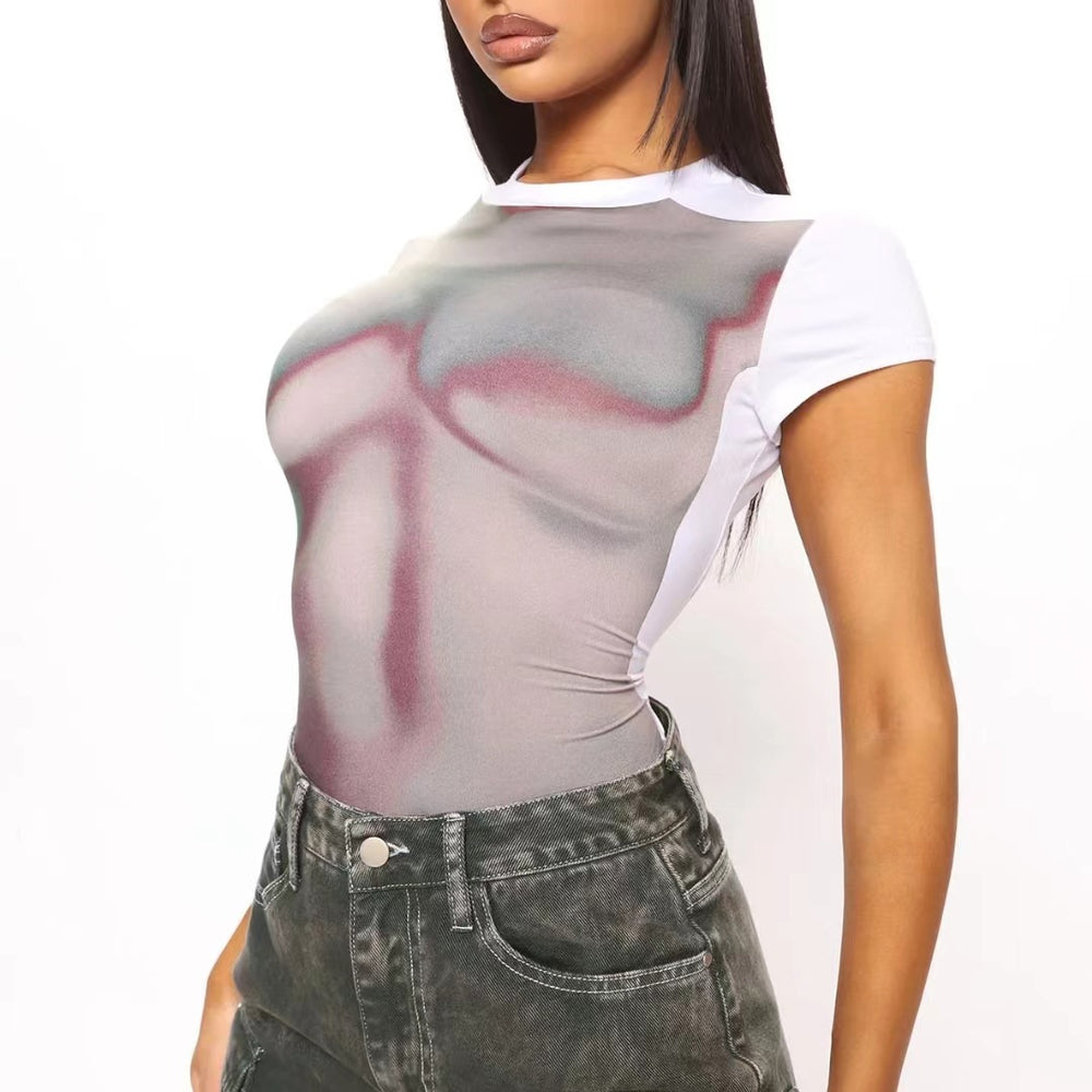 Damen Bodysuit mit modernen Druckdesigns und figurbetontem Schnitt EB