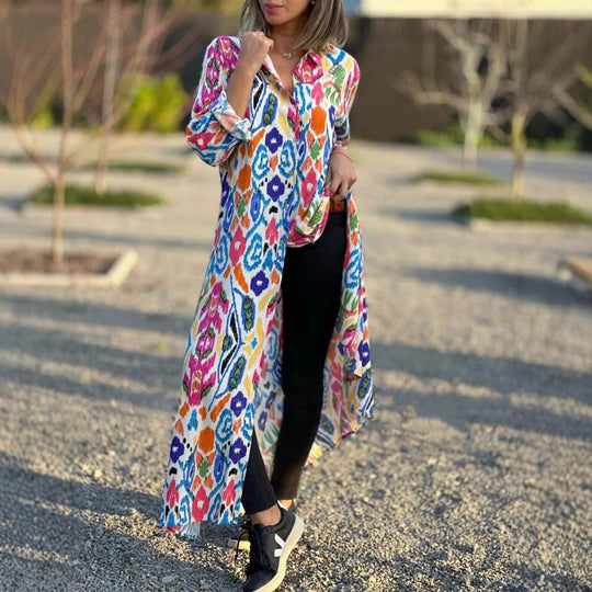 Damen Maxikleid mit elegantem Muster und fließendem Schnitt EB