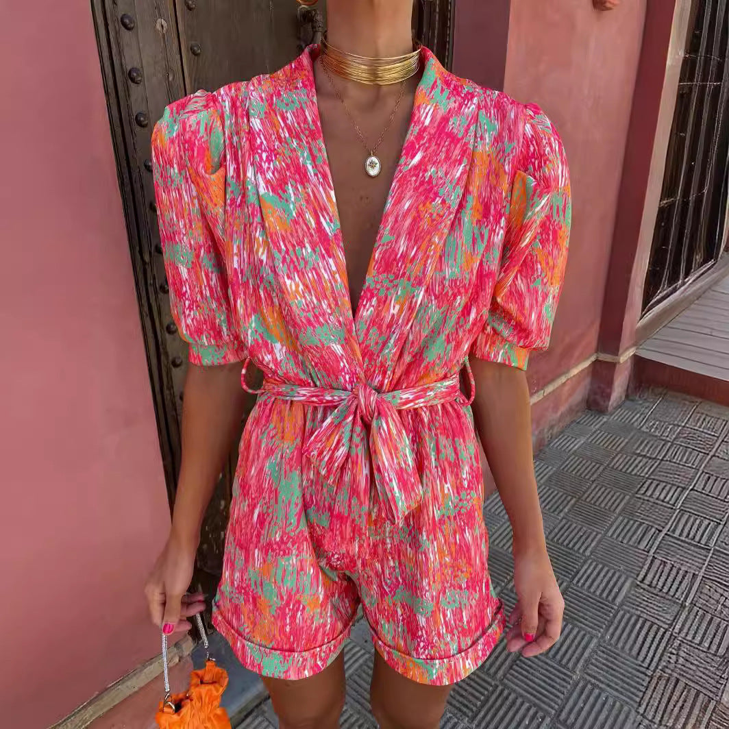 Damen Lebhaftes Print Lässiger Jumpsuit EB