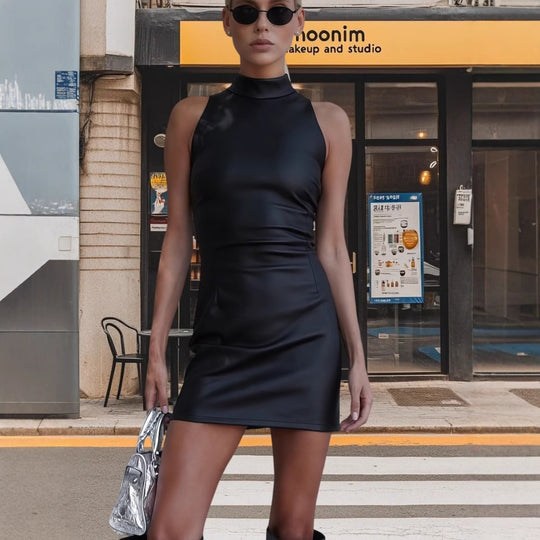 Damen Figurbetontes Nacken-Kleid im minimalistischen Look EB