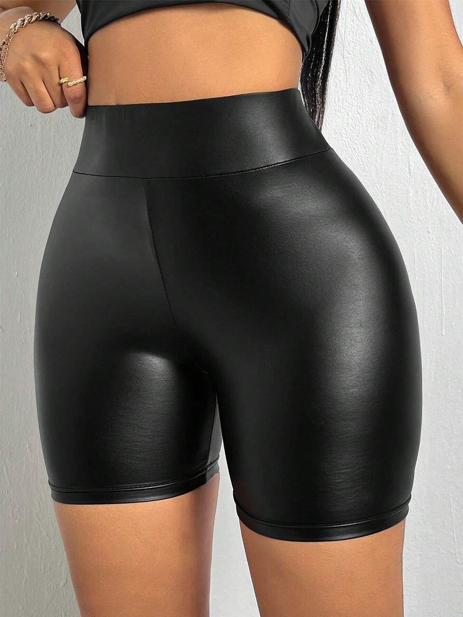 Damen Hochgezogene Kunstleder Shorts EB