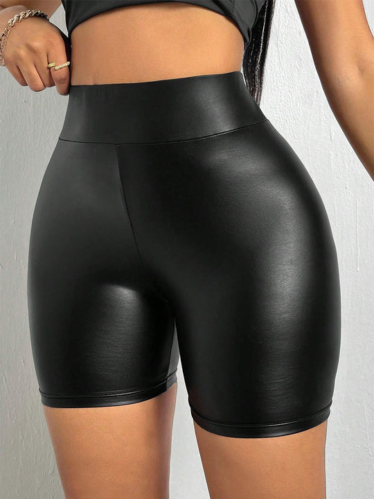 Damen Hochgezogene Kunstleder Shorts EB