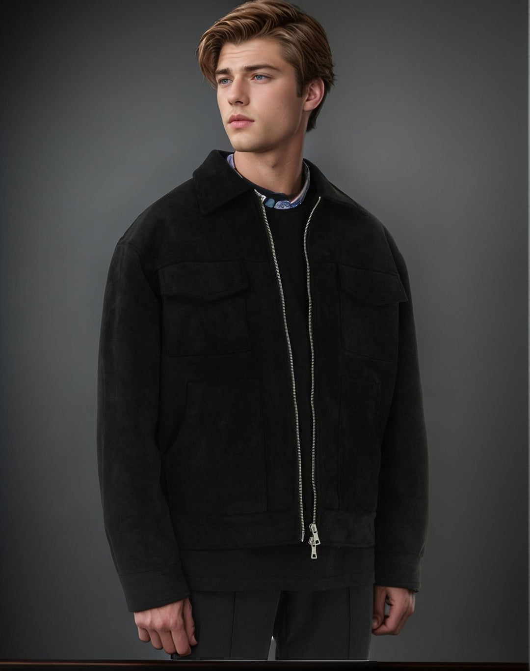 Herren modische Jacke mit praktischen aufgesetzten Taschen und Reißverschluss EB