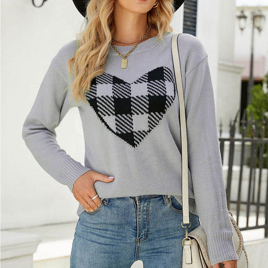 EB | Herz Strickpullover mit Karos Acryl Stilvoll, Bequem