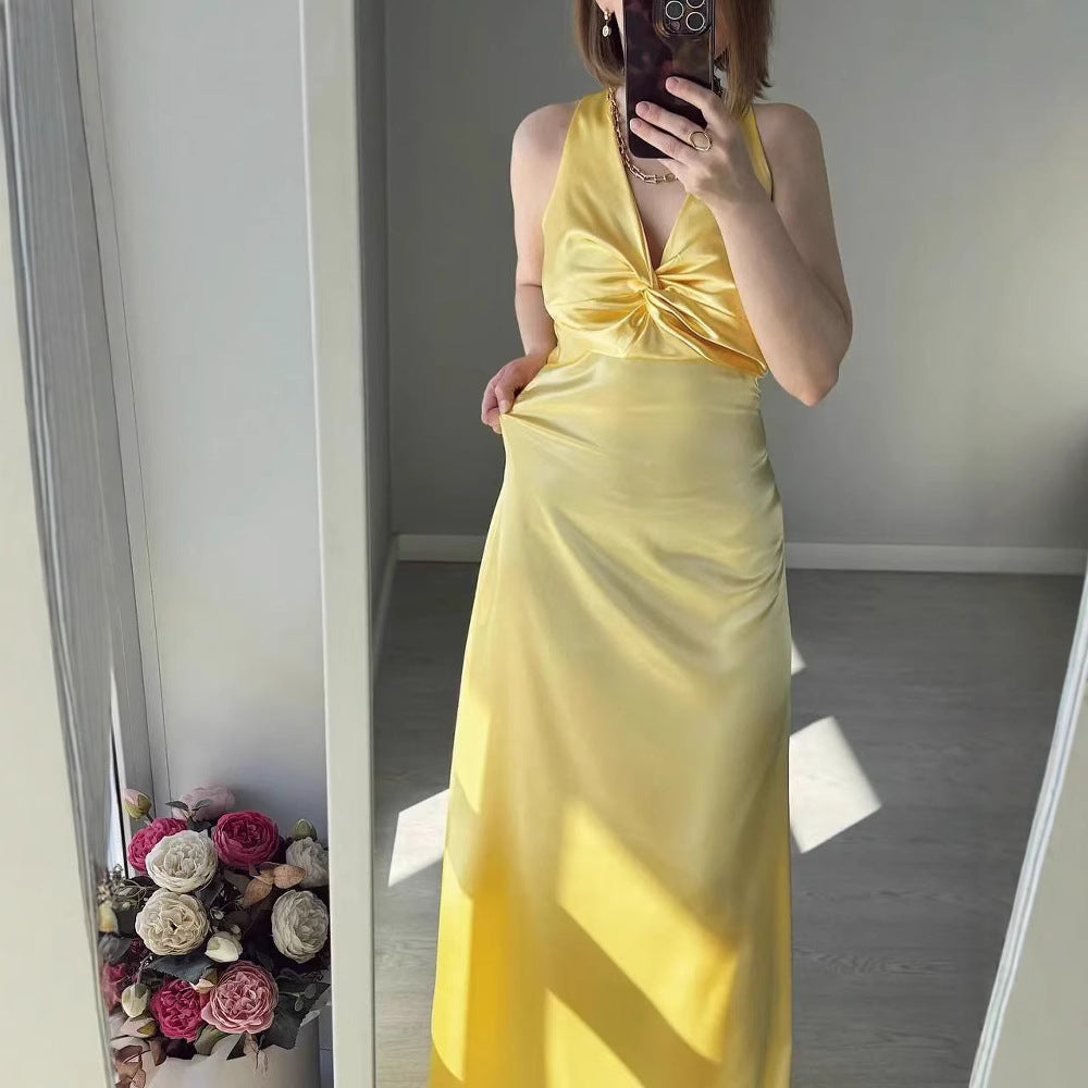Damen Figurumspielendes Maxikleid mit elegantem V-Ausschnitt und Raffungen EB