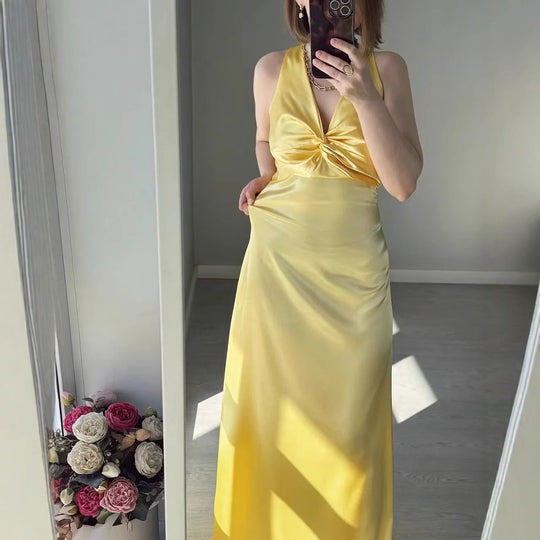 Damen Figurumspielendes Maxikleid mit elegantem V-Ausschnitt und Raffungen EB