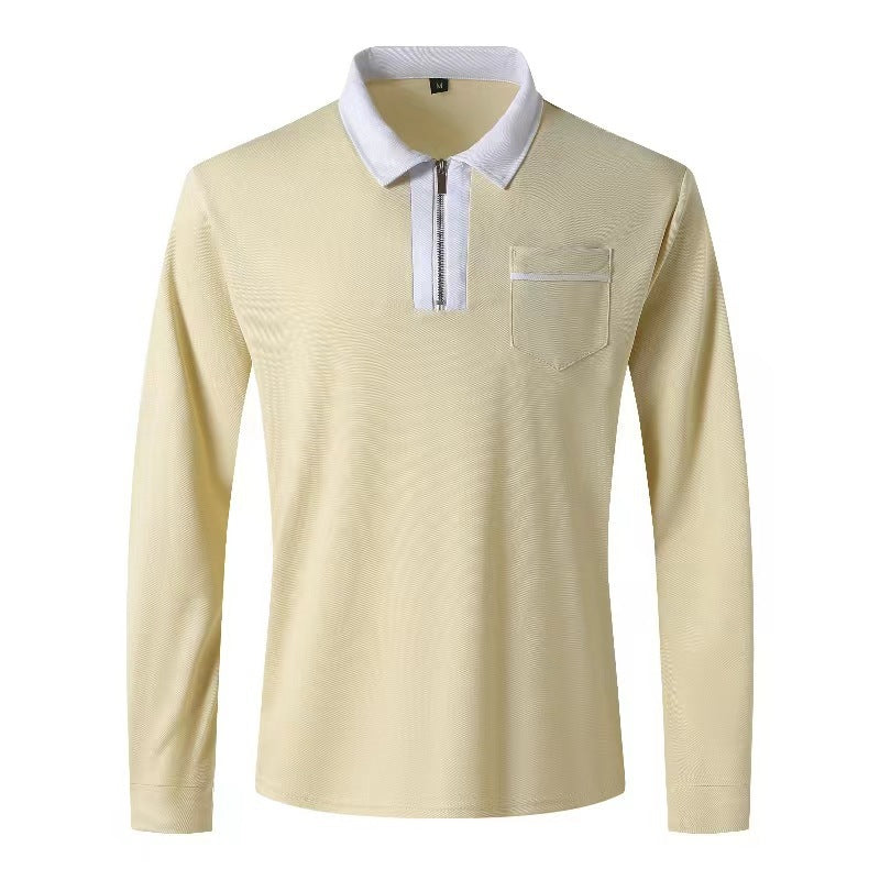 Herren Langarm-Poloshirt mit Halbzip, Kontrastkragen & Brusttasche EB