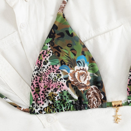 Damen Triangel-Bikini mit floralem Camouflage-Design EB