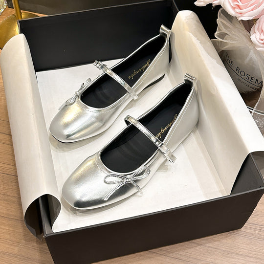 Damen Ballerinas mit schimmerndem Obermaterial und verspieltem Schleifendetail EB