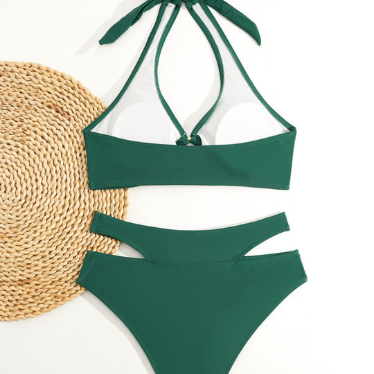 Damen Hoch geschnittenes Bikini-Set mit Knoten-Detail EB