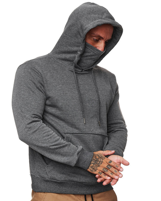 Herren nan Kapuzenpullover mit integriertem Schlauchkragen-Mundschutz, Kängurutasche und Rippbündchen EB