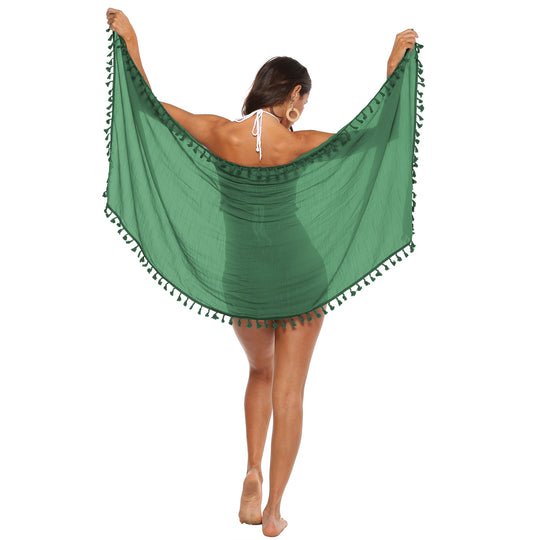 Damen luftiger Strand-Sarong mit verspielten Quasten EB