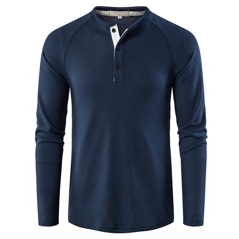 Herren nan strukturiertes Henley-Langarmshirt mit Waffelstruktur, Halbknopfleiste und Raglanärmeln EB