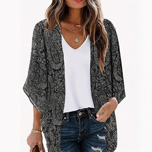 Damen Kimono-Jacke mit trendigem Muster und lockerem Schnitt EB