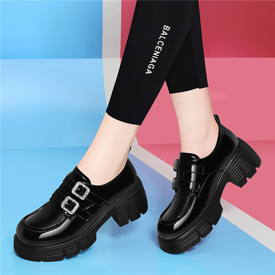 Damen Modische Plateau-Schnürschuhe mit doppeltem Riemenverschluss EB