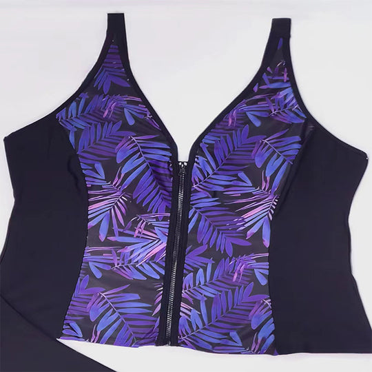 Damen Badeoberteil mit floralem Reißverschluss und passendem Slip EB