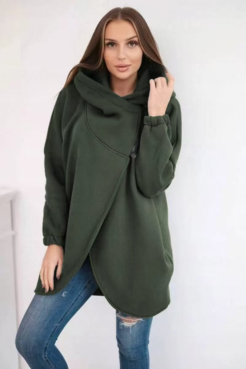 EB | Zip Kapuzenpullover mittellange Fleece Sweatjacke