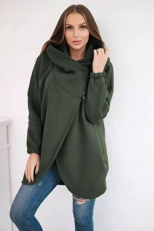 EB | Zip Kapuzenpullover mittellange Fleece Sweatjacke