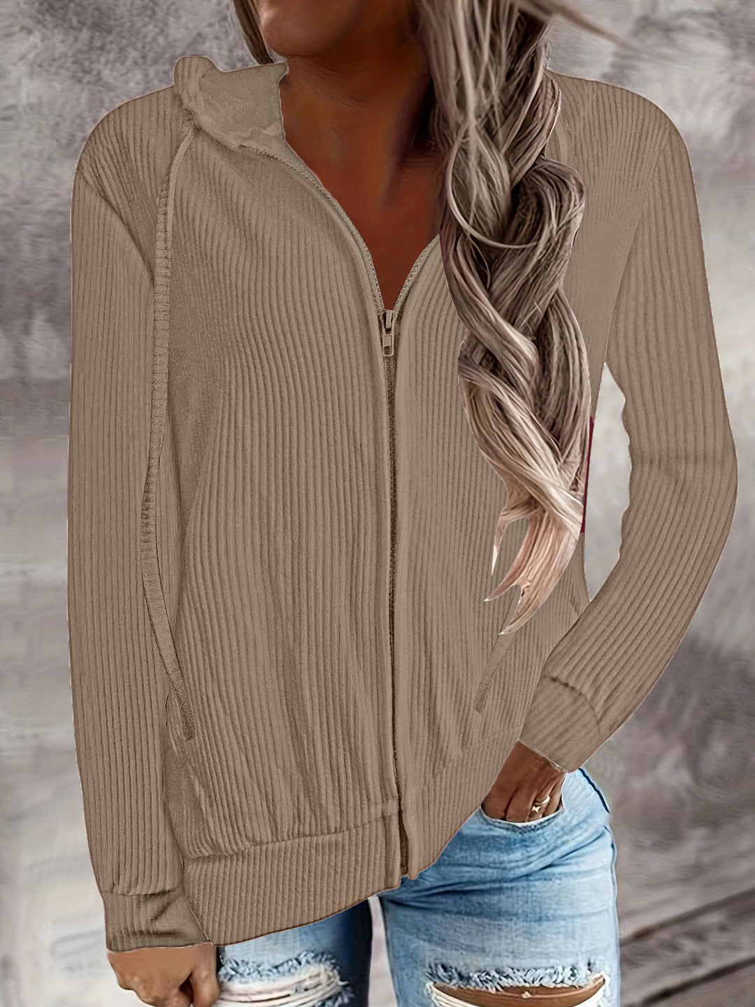 Damen Kapuzenjacke im modernen Rippenstrickdesign mit Taschen EB