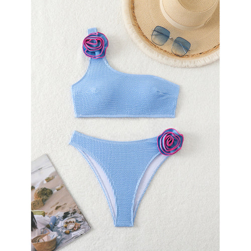 Damen Einseitiger Bikini mit Floralapplikation EB
