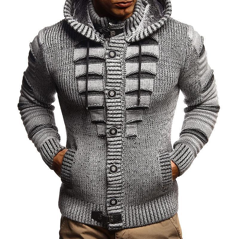 Herren Strickjacke mit Kapuze und dekorativen Knopfdetails EB