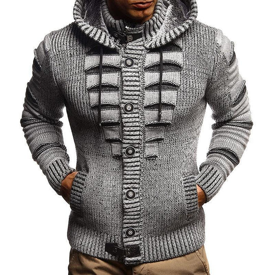Herren Strickjacke mit Kapuze und dekorativen Knopfdetails EB
