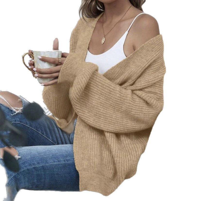 Damen Offener Oversize-Strickcardigan mit Raglanärmeln und feiner Rippenstruktur EB