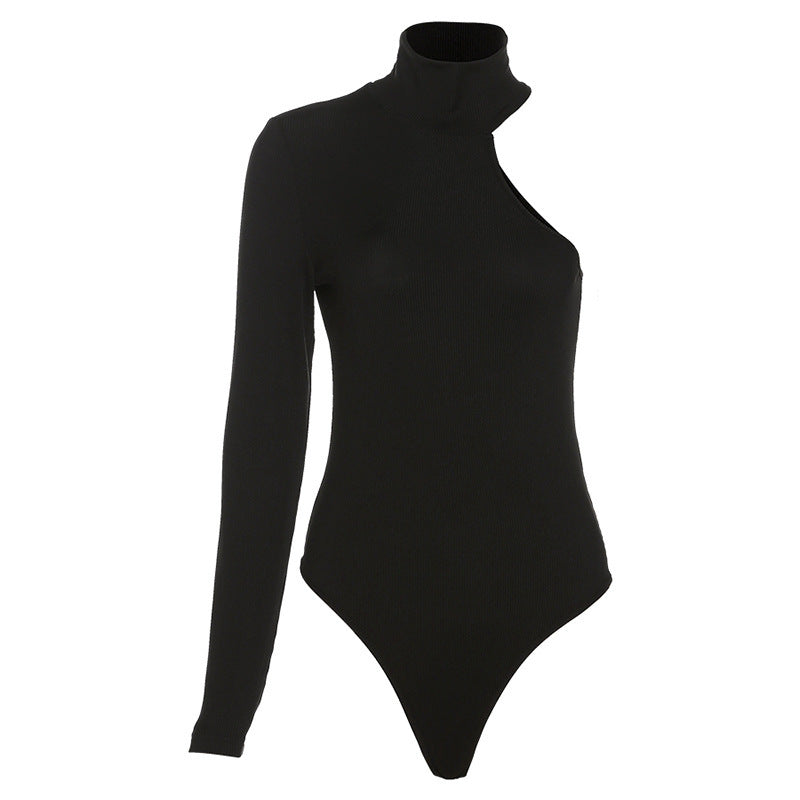 Damen Elegantes Einarmiges Bodysuit mit Stehkragen EB