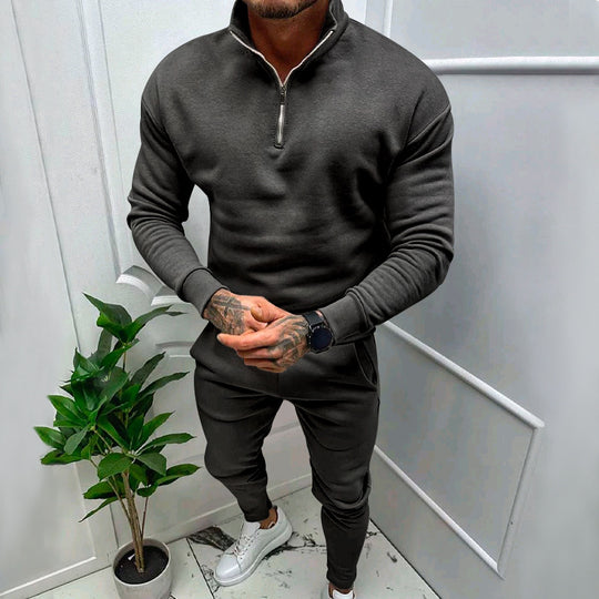 Herren nan athletisches Lounge-Set aus French Terry mit Halbzip-Stehkragen und konischer Jogginghose EB