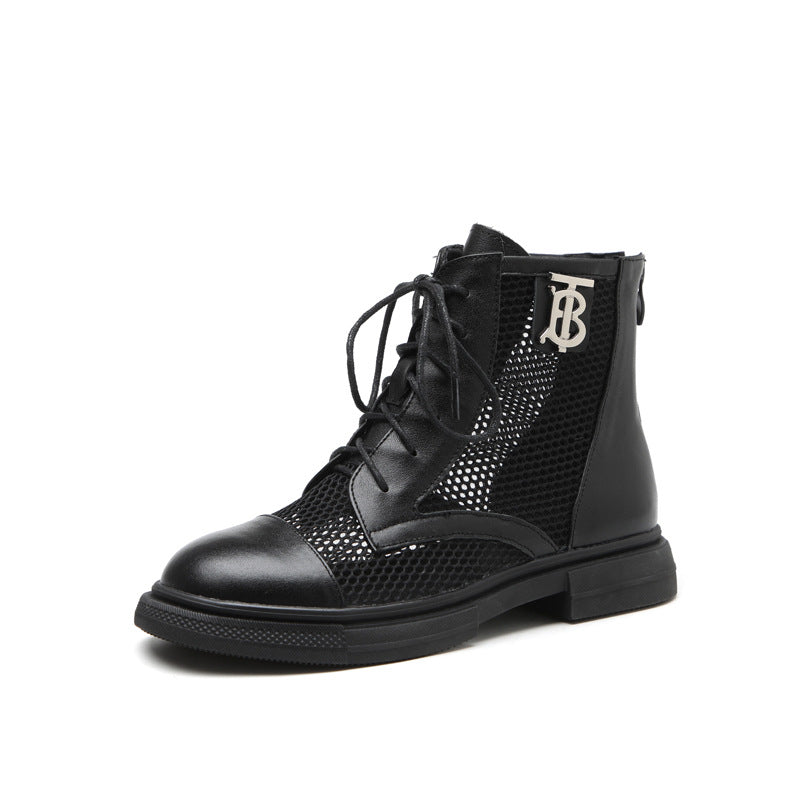 Damen Luftige Schnürstiefeletten aus Mesh und Leder EB