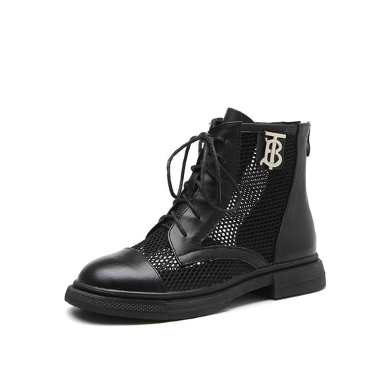 Damen Luftige Schnürstiefeletten aus Mesh und Leder EB