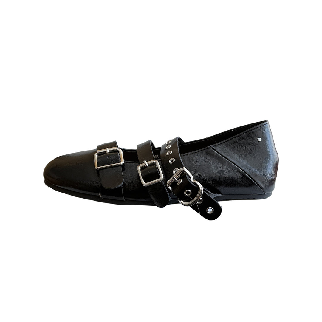 Damen Stilvolle Ballerinas mit doppeltem Riemen und modischen Schnallen EB