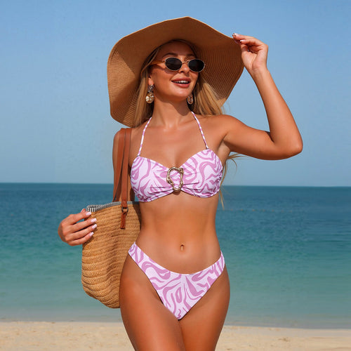 Damen Bikini-Set mit elegantem Ringdetail und floralem Muster EB