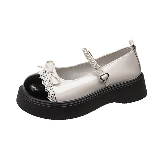 Damen Elegante Plattform-Ballerinas mit funkelnden Perlen und Schleifen-Detail EB