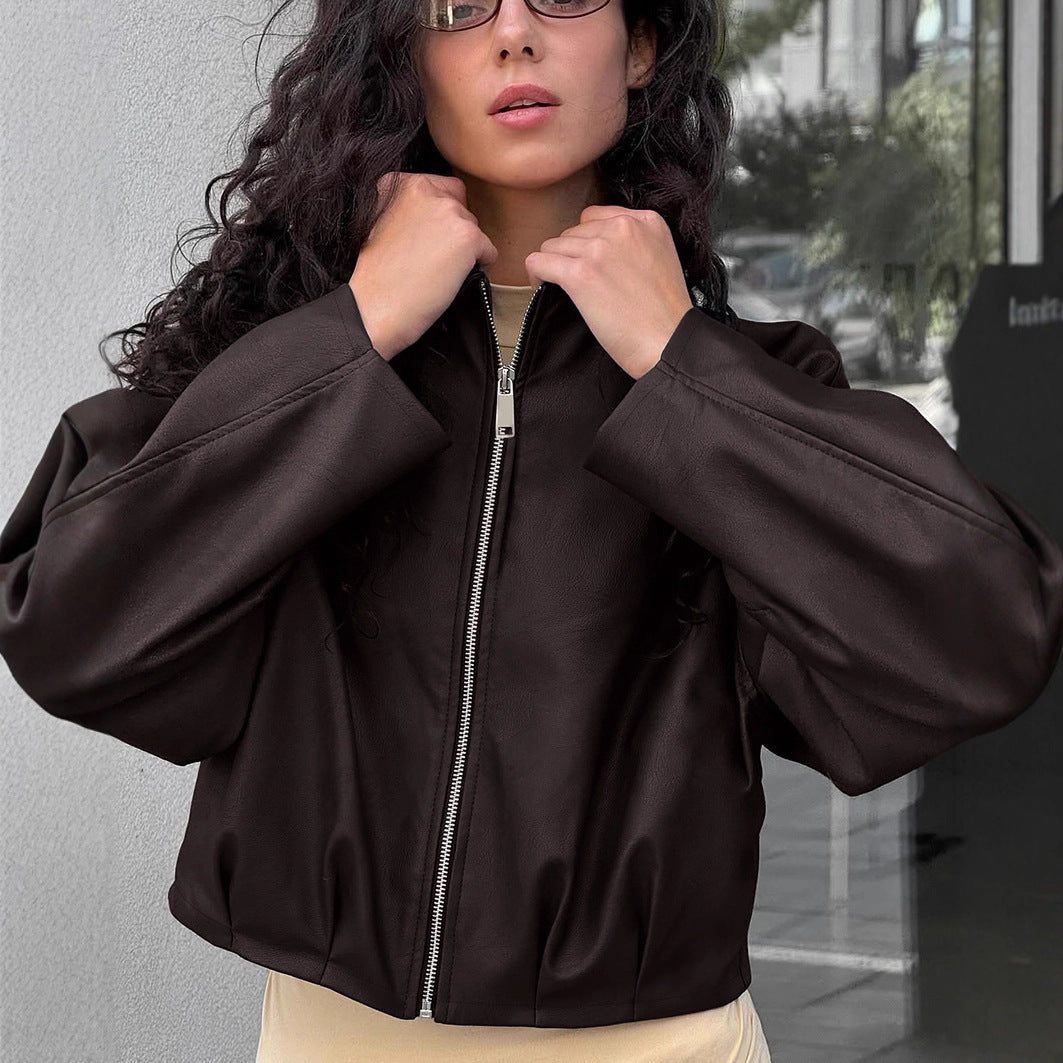 Damen modische cropped jacke mit voluminösen Ärmeln EB