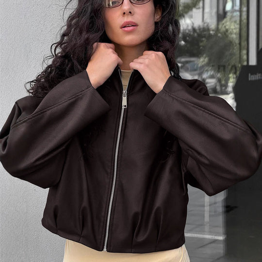 Damen modische cropped jacke mit voluminösen Ärmeln EB