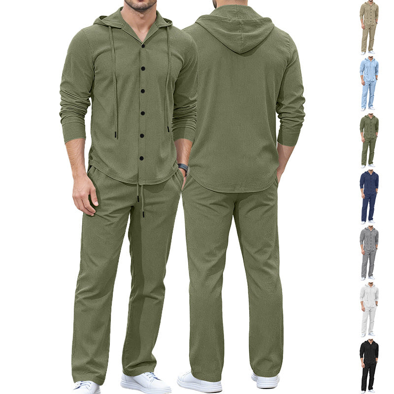 Herren Lässiges Knopf‑Hoodie Lounge‑Set aus Jersey mit Kordelzug und Komfort‑Jogger EB