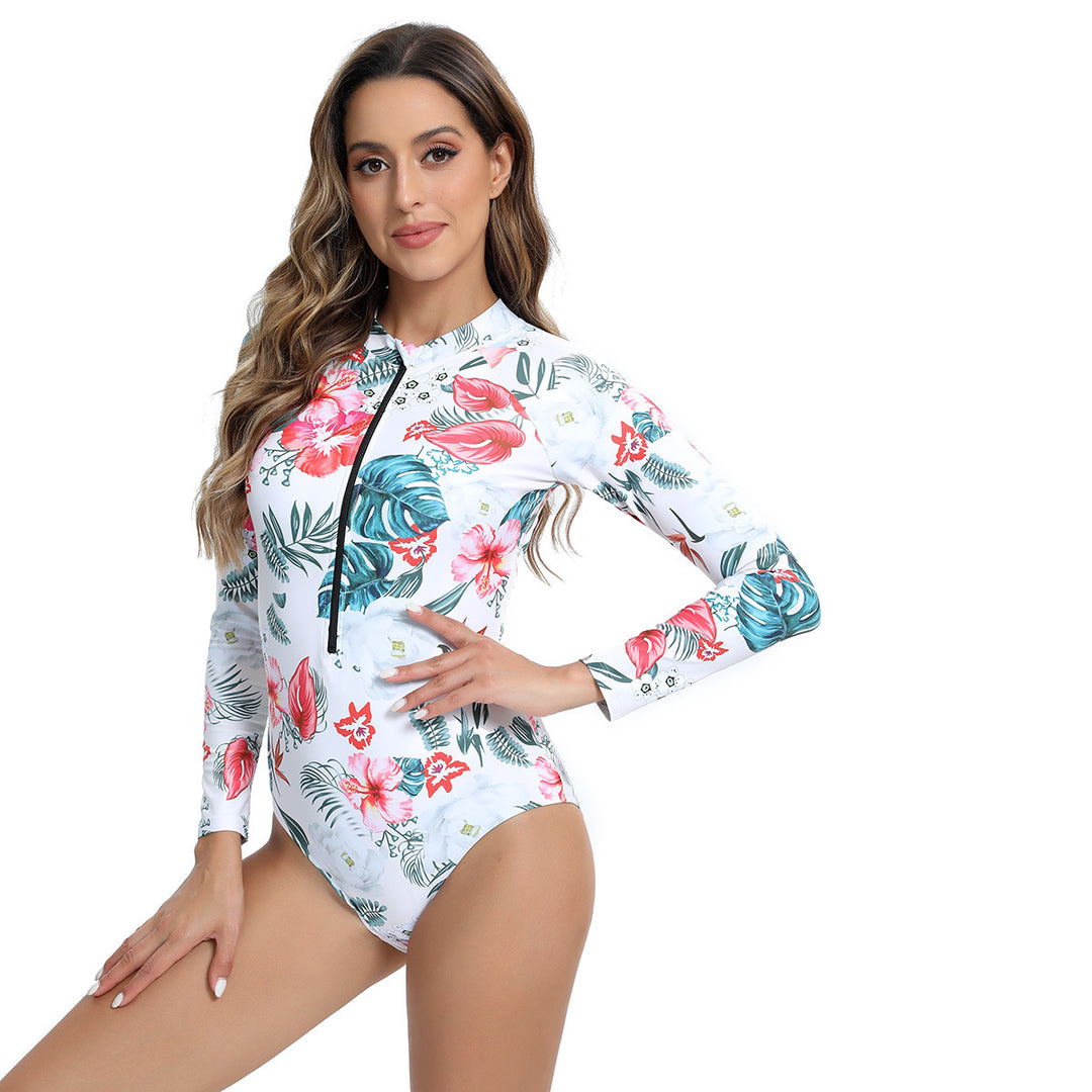 Damen Langarm Schwimmanzug mit Reißverschluss und modernem Marmor-Design EB
