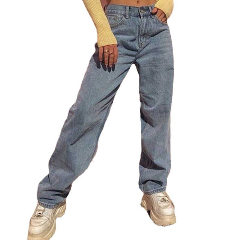 Damen weite High-Waist Jeans mit lässigem Schnitt und modischen Akzenten EB
