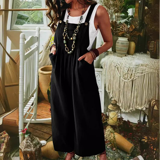 Damen Lässiger Jumpsuit mit praktischem Taschendesign und weiten Beinen EB